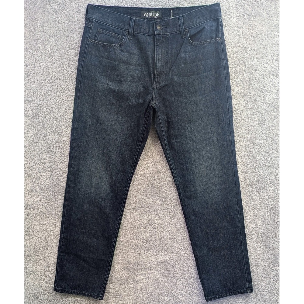 XXX Rude Jeans 34x32 Blue Denim Slim Straight Dark Wash Grunge Y2K Stretch Men's